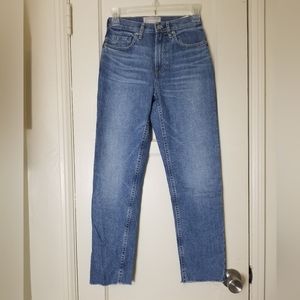 EVERLANE THE CHEEKY JEAN CROP raw edge hem stretch crop blue denim 23